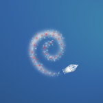 Logo de Debian sobre un fondo espacial