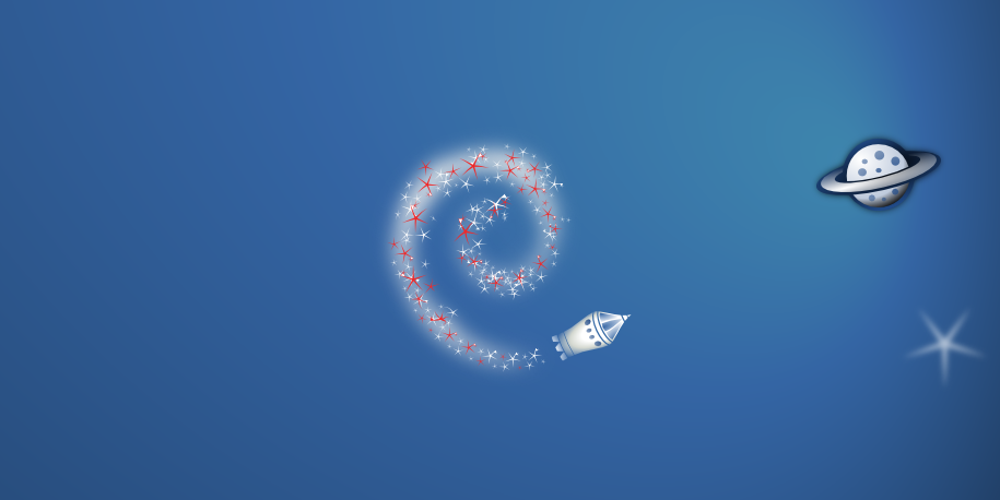Logo de Debian sobre un fondo espacial