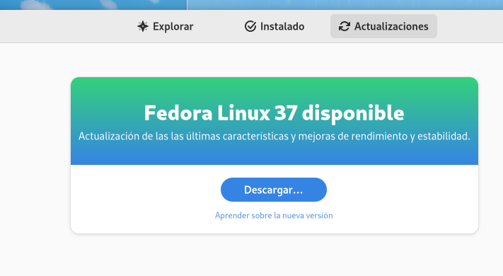 Banner ofreciendo actualizar a Fedora 37