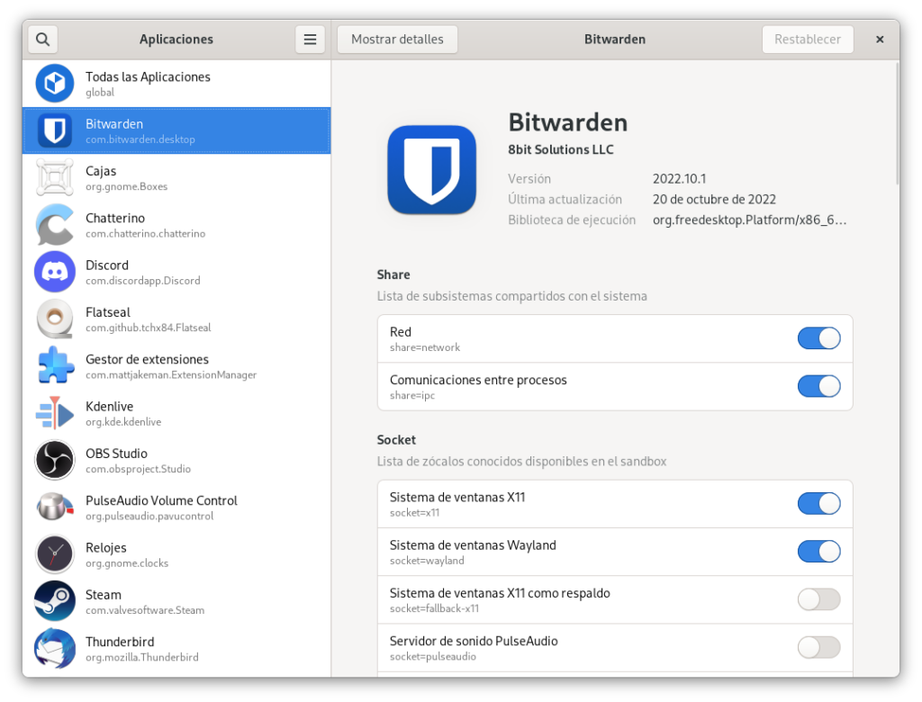 Captura de pantalla de Flatseal