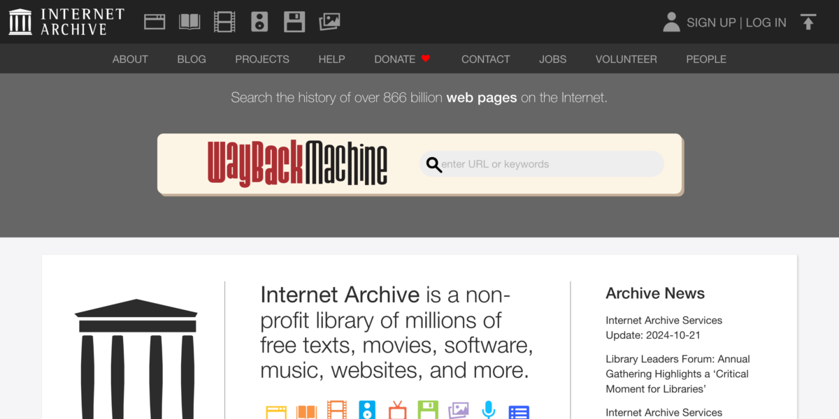 Pantallazo de Internet Archive