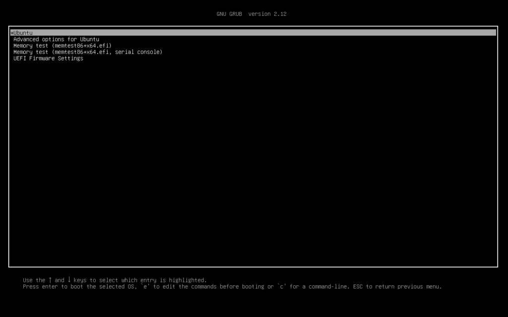 Pantalla de inicio de GRUB.