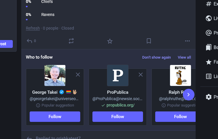 Un pantallazo muestra sugerencias en Mastodon.