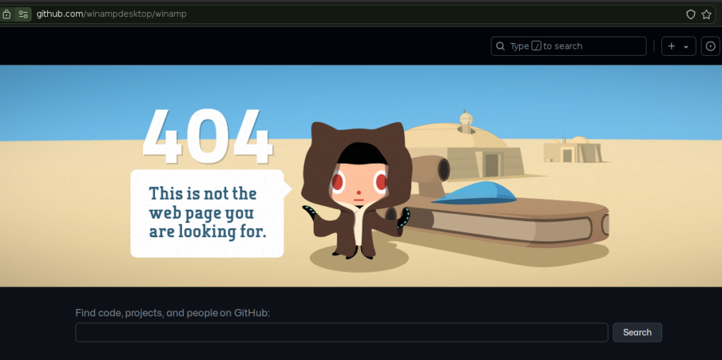Pantalla de error de 404 de GitHub.