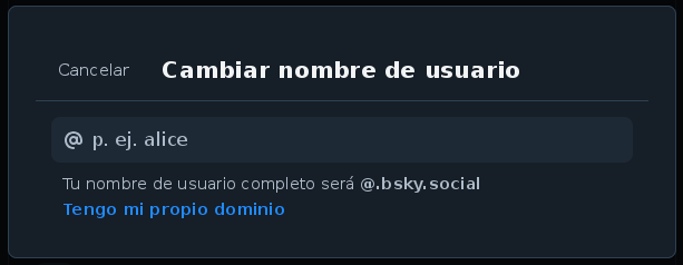Pantallazo de las opciones de Bluesky
