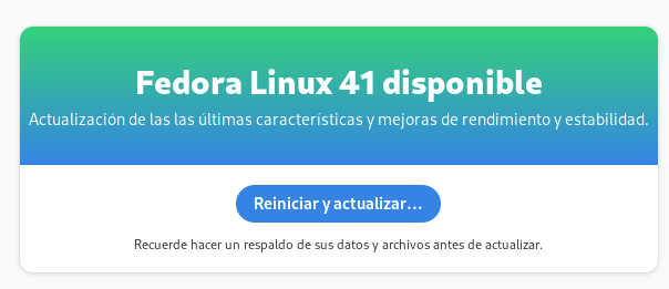 Fedora 41 ya está disponible. Reiniciar y actualizar.