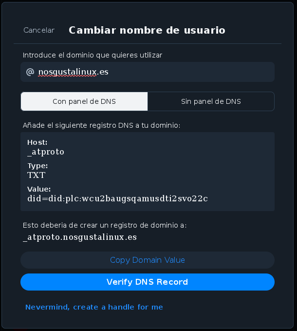 Ajustes de dominio en Bluesky