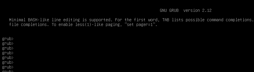 Consola interactiva de GRUB mostrando el prompt.