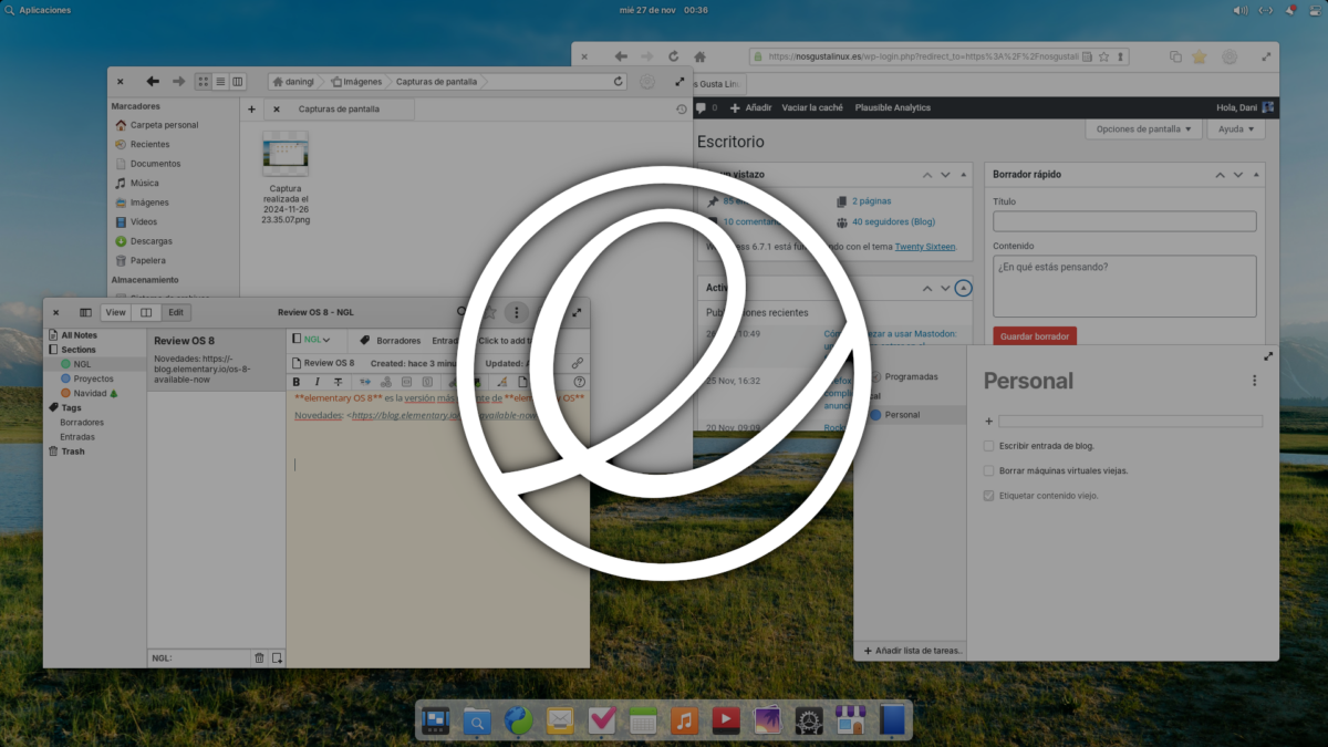 Múltiples ventanas en un pantallazo de elementary OS 8