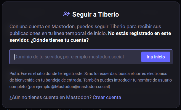 Pantallazo muestra el diálogo de seguimiento remoto de Mastodon.