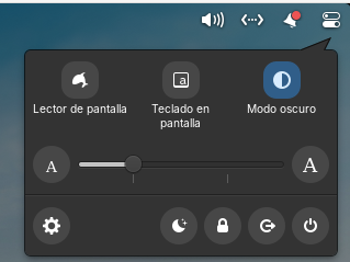 Un pantallazo del centro de control muestra iconos para controlar el modo oscuro, el teclado en pantalla, el tamaño de la fuente...