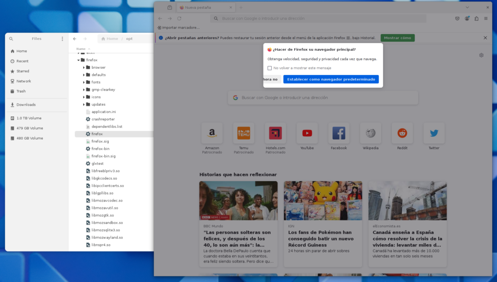 Pantalla de inicio de Firefox.