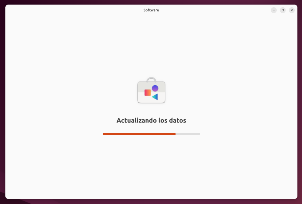 Pantallazo de GNOME Software cargando con el mensaje "Actualizando los datos"