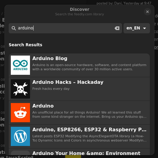 La ventana de Discover con los resultados de búsqueda de Arduino.