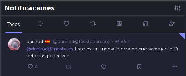 Pantallazo de una mención privada recibida en Mastodon
