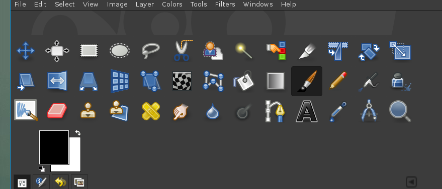 Pantallazo de GIMP mostrando los iconos de las herramientas en alta resolución.